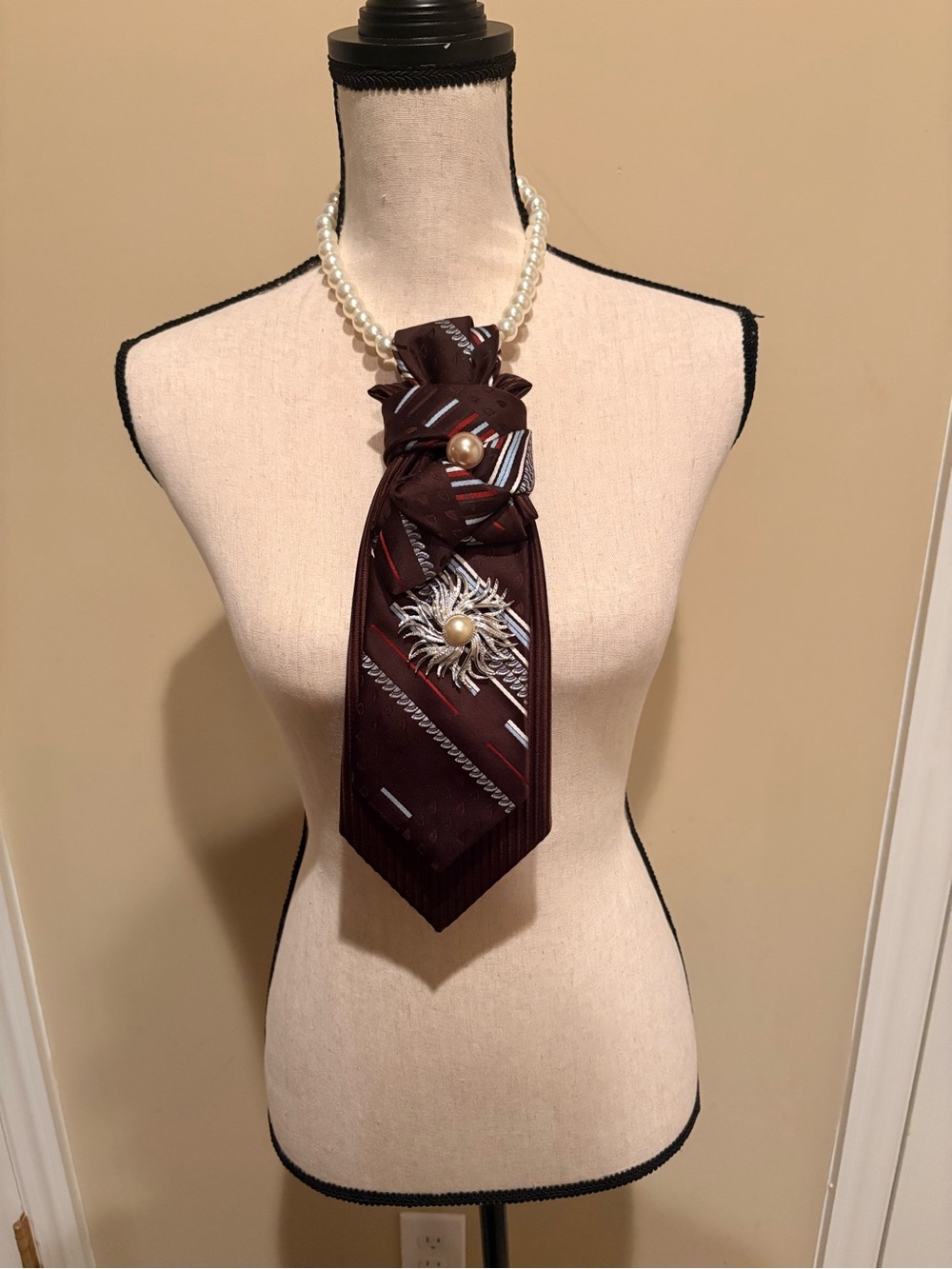 Vintage Up Cycle Women Strip Brown and Blue with Brown Color Block